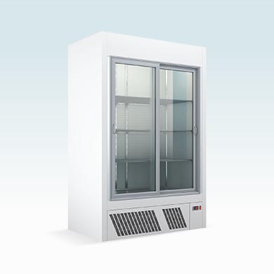 Under mounted refrigerated displays with sliding doors